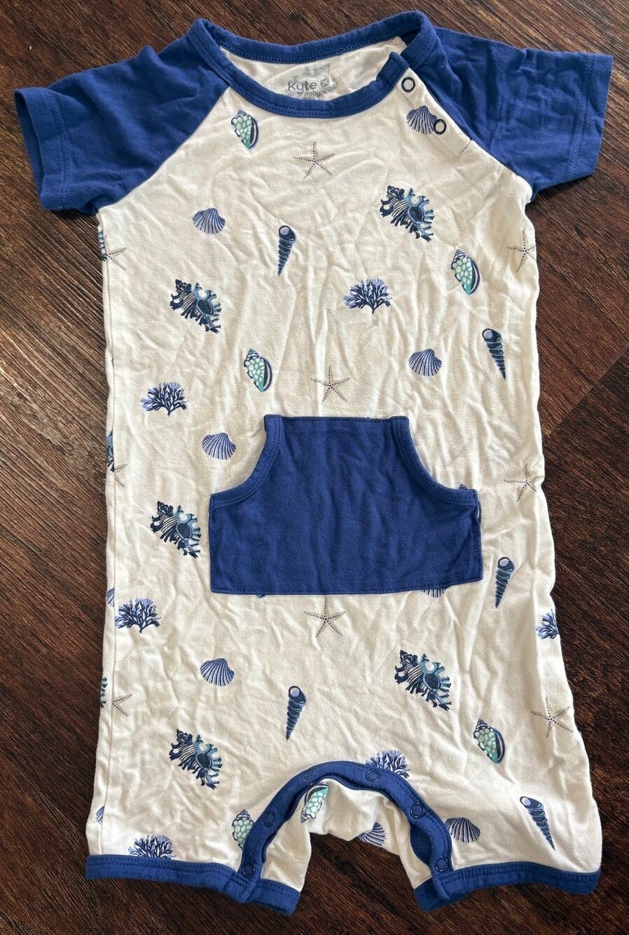 Kyte Baby Blue Sea Shells Short Romper Size 4T